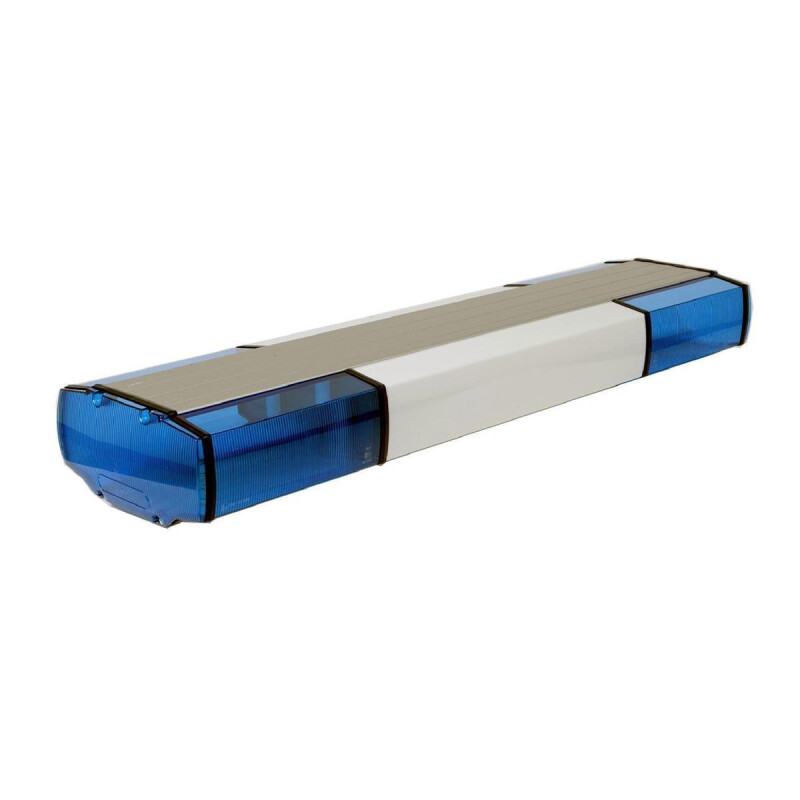 ZP Warnlichtbalken, 2-360° Halogen-Drehspiegelmodule, bel. W. Mittelteil, F.H.: Blau, Länge: 140 cm, 24 Volt