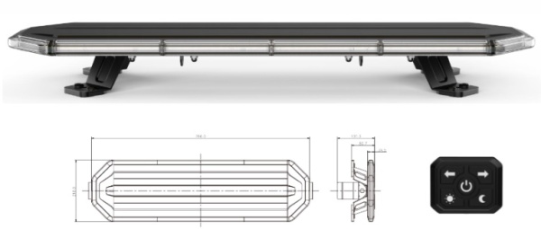 Warnlichtbalken Serie ECOSLIM - Warnfarbe Gelblicht - mit Bedienteil zur Steuerung, ECE-R65 Warnleuchtenzulassung, ECE-R10 - Länge 76 cm