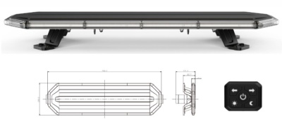 Warnlichtbalken Serie ECOSLIM - Warnfarbe Gelblicht - mit Bedienteil zur Steuerung, ECE-R65 Warnleuchtenzulassung, ECE-R10 - Länge 122cm