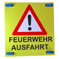 Feuerwehr Ausfahrt - LED Warnschild mit LED Blaulicht-Blitzmodulen, 65x70 cm, 4 Blitzmodule, blau, reflektierend inkl. Rohrschellenhalterung