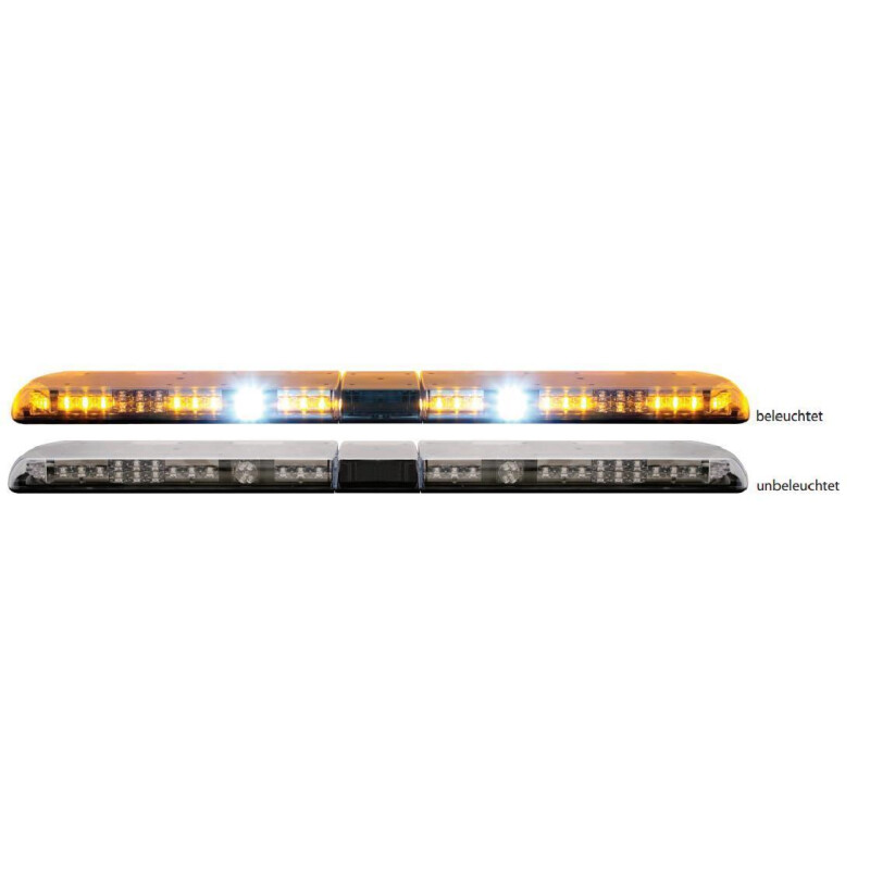 Serie 12 Warnlichtbalken, LED, 16 LED Module, 4 integrierte LED Arbeitsscheinwerfer, 12-24 Volt, F.H.: Klar, F.L.: GELB, Länge: 137,2 cm