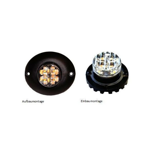 LED Blitzmodul - Serie 3750, LED Modul, F.L.: klar, LEDs: ROT, 10-30 Volt, Aufbaumontage & Einbaumontage KIT - Frontblitzer-Heckblitzer